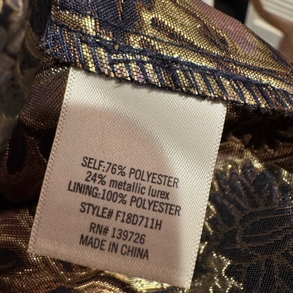 Francesca's Collections Navy and Gold Floral Brocade Midi Dress - Picture 6 of 6